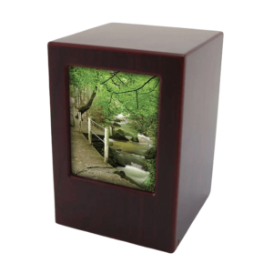 The cherry wood photo urn is one of the most popular wood cremation urns