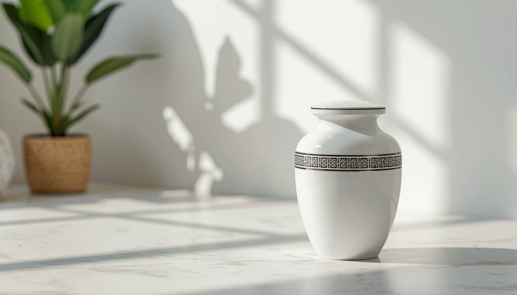 Cremation urn with ashes in a peaceful setting