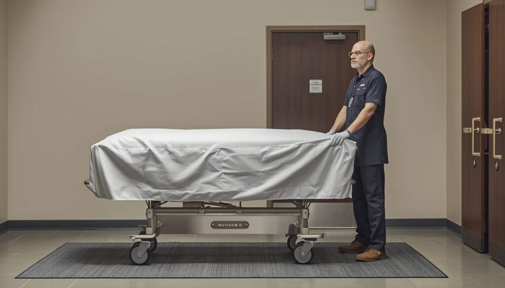 Funeral director preparing for a dignified body transfer