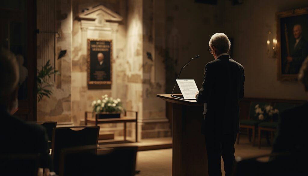 Person reading a eulogy at a cremation ceremony