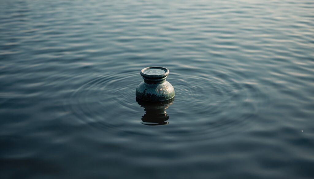 Biodegradable urn floating on water before dissolving