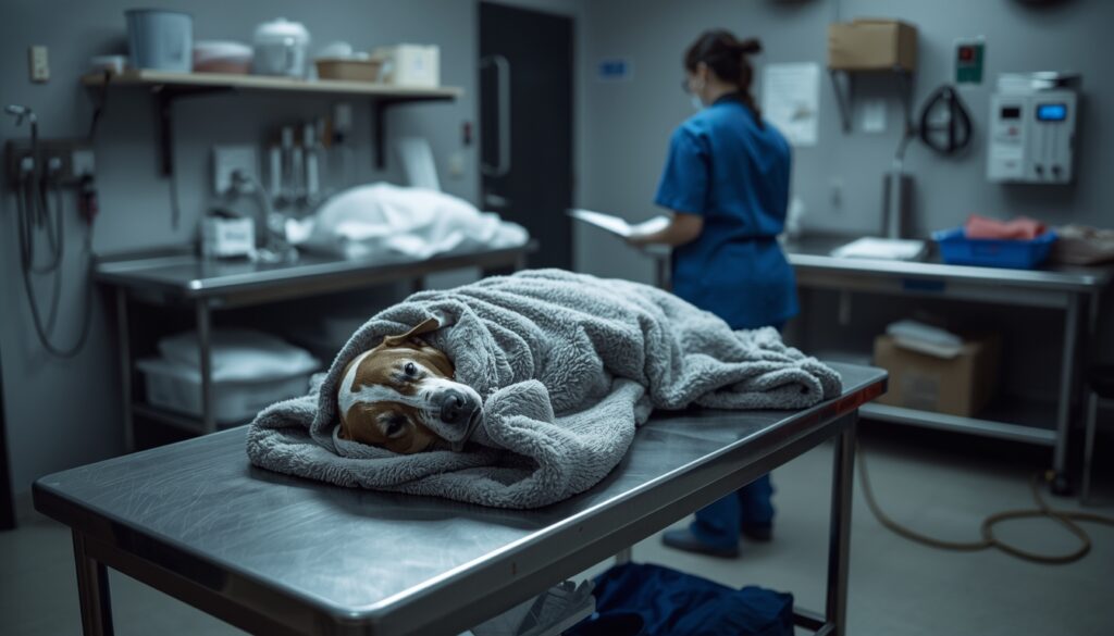 Veterinary staff preparing pet remains for cremation service