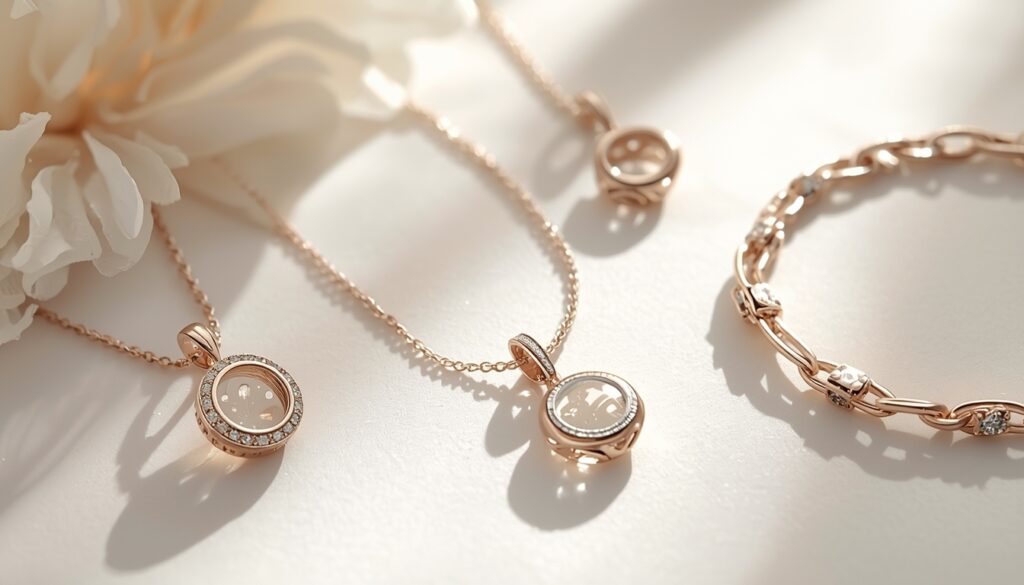 Set of cremation jewelry including pendants, bracelets, and necklaces with discreet compartments for ashes.