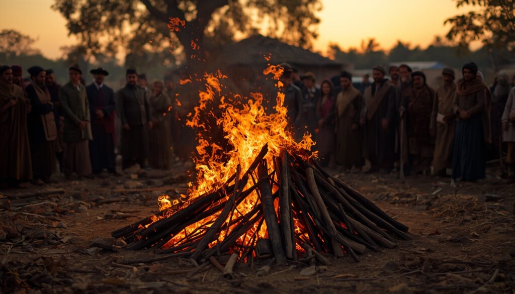 Historical funeral pyre ceremony representing early cremation traditions